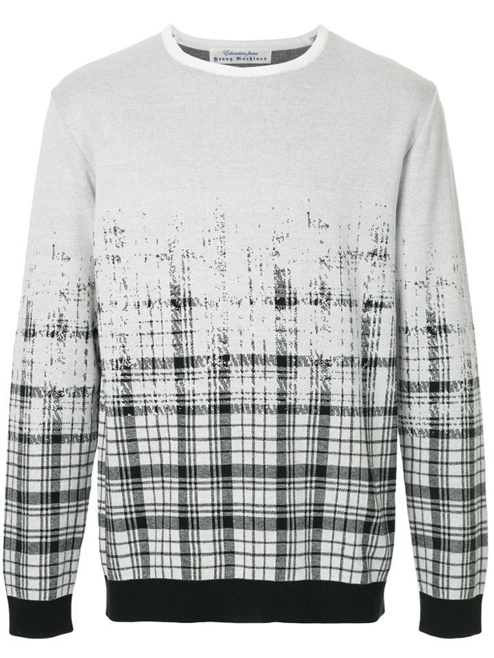Education From Youngmachines Fade Check Pattern Pullover - Grey
