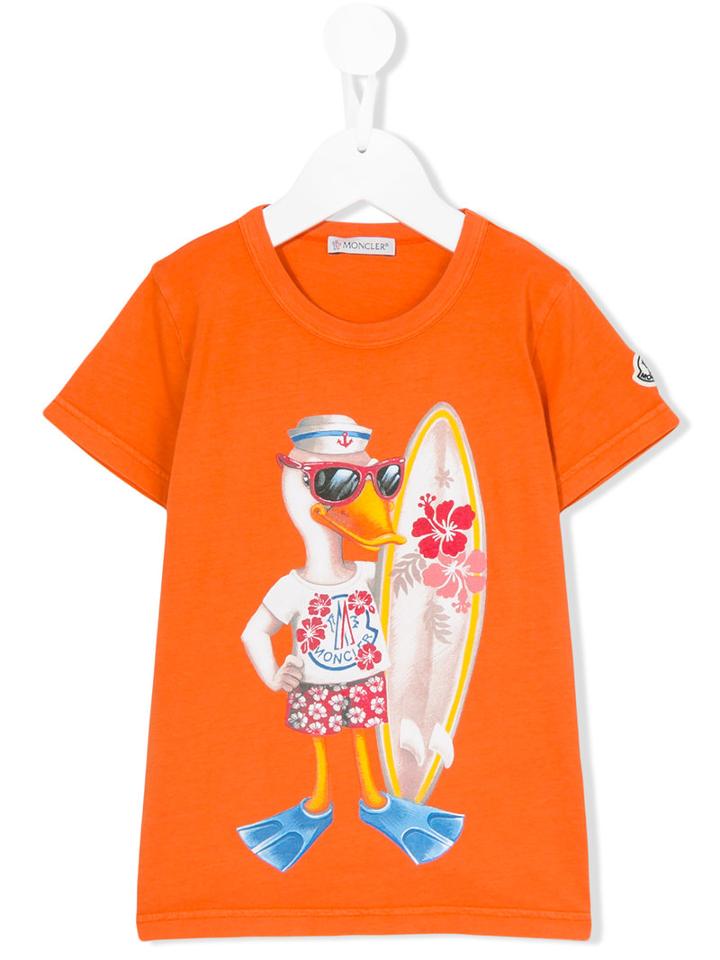 Moncler Kids - Surfer Duck Print T-shirt - Kids - Cotton - 10 Yrs, Boy's, Yellow/orange
