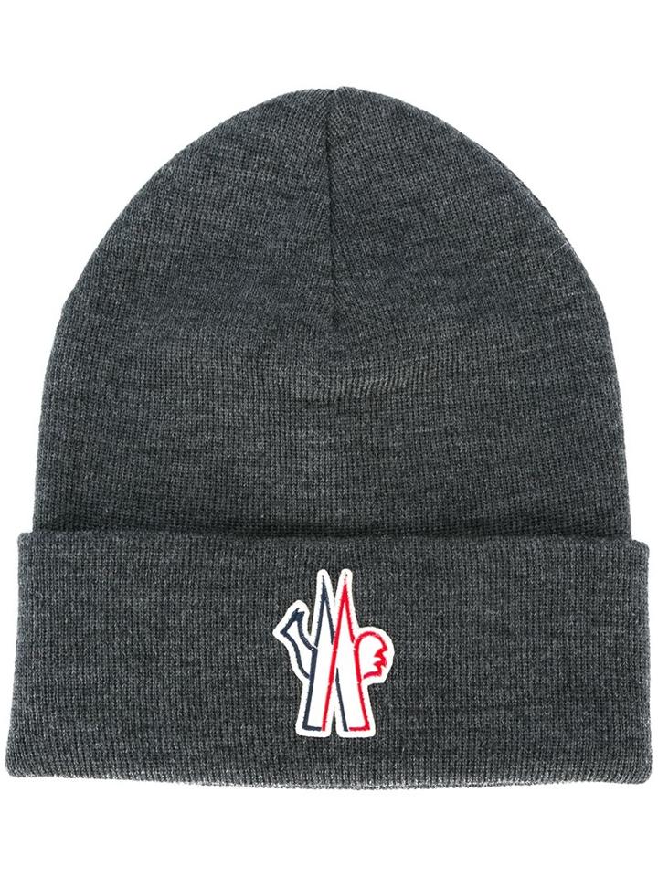 Moncler Grenoble Folded Beanie, Men's, Grey, Virgin Wool