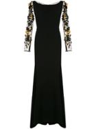 Saiid Kobeisy Floral Embellished Evening Dress - Black