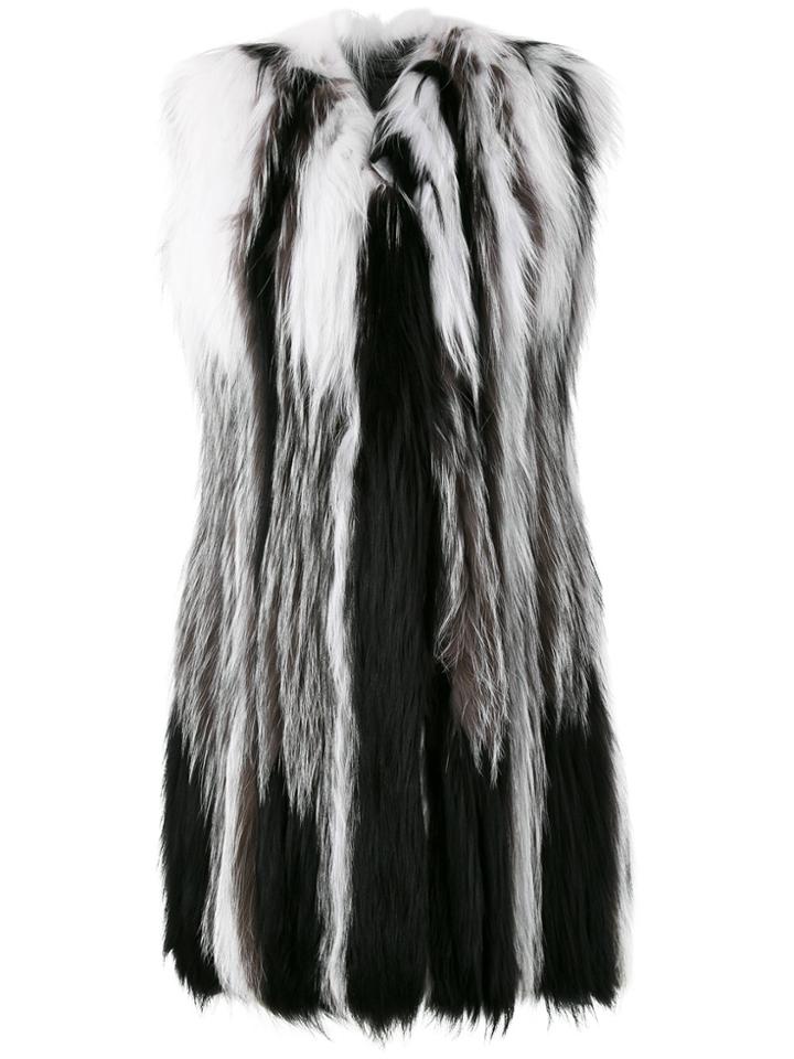 Liska Contrast Fur Coat - Grey