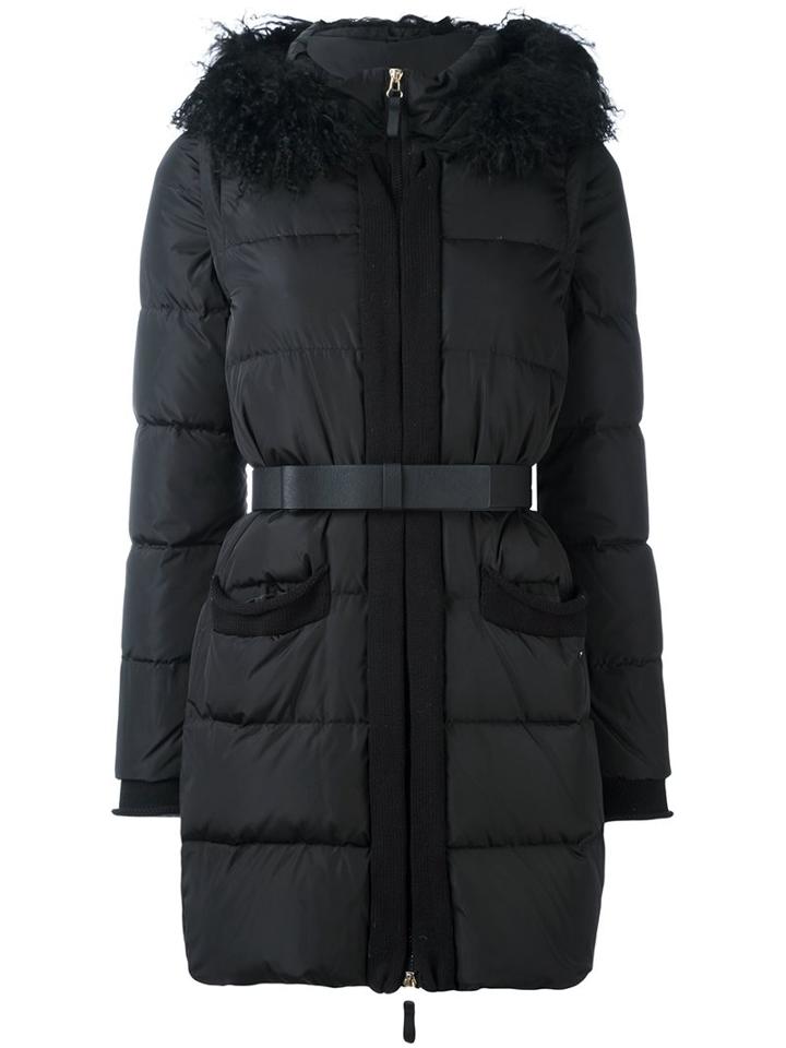 Twin-set Padded Parka, Women's, Size: Medium, Black, Polyester/feather Down/sheep Skin/shearling