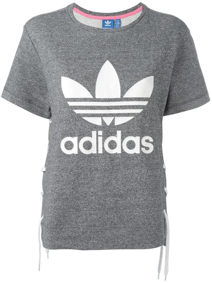 Adidas Originals Drawcord Logo Print T-shirt, Women's, Size: 38, Grey, Cotton/polyester