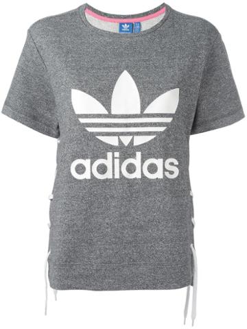 Adidas Originals Drawcord Logo Print T-shirt, Women's, Size: 38, Grey, Cotton/polyester