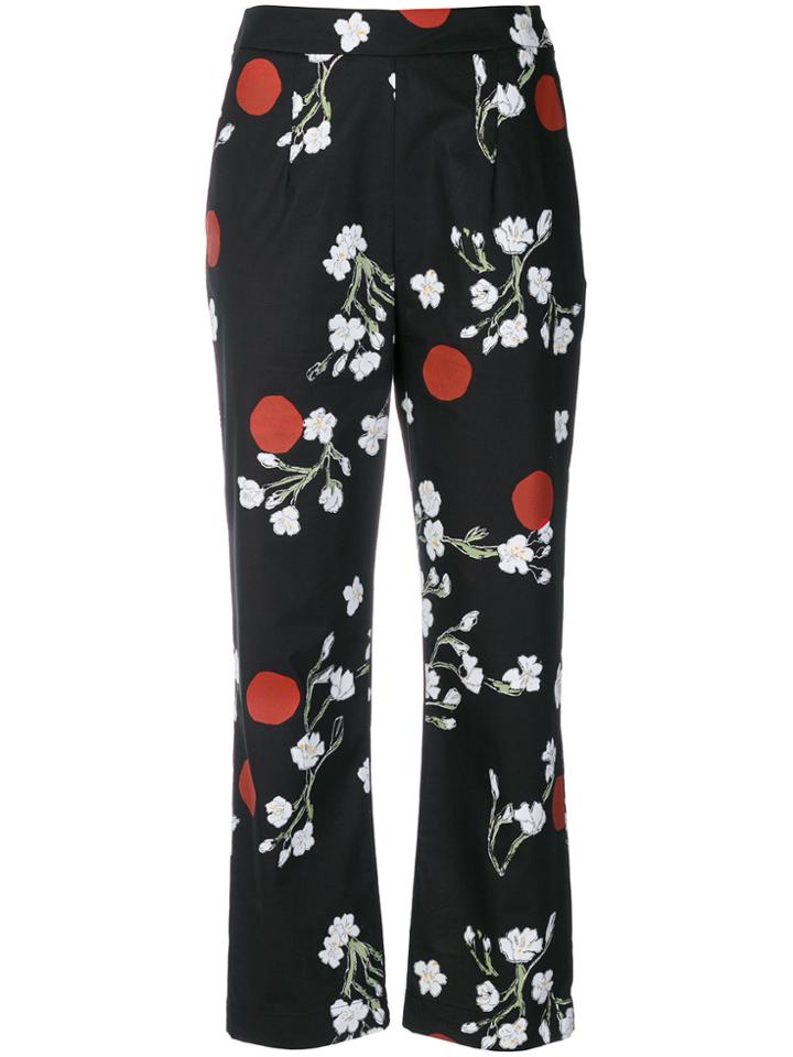 Isa Arfen Floral Print Cropped Trousers - Black