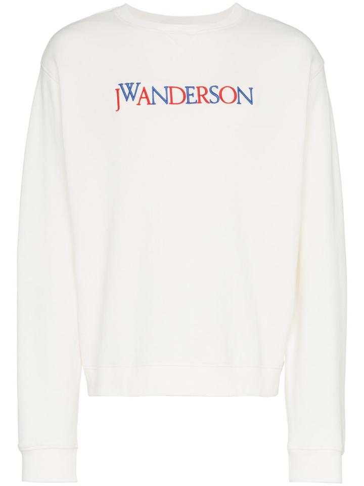 Jw Anderson Logo Embroidered Cotton Sweatshirt - White