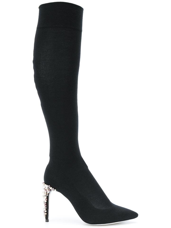 René Caovilla Embellished Heel Knee-length Boots - Black