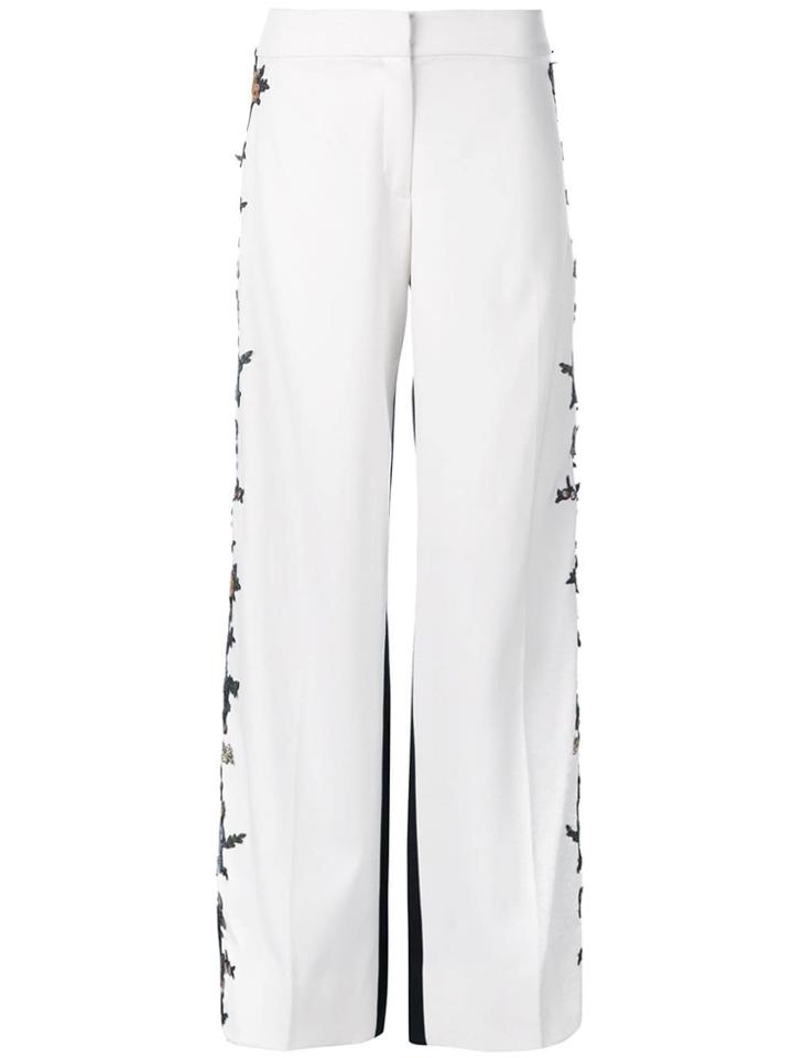 Oscar De La Renta Embroidered Side Seams Trousers - White
