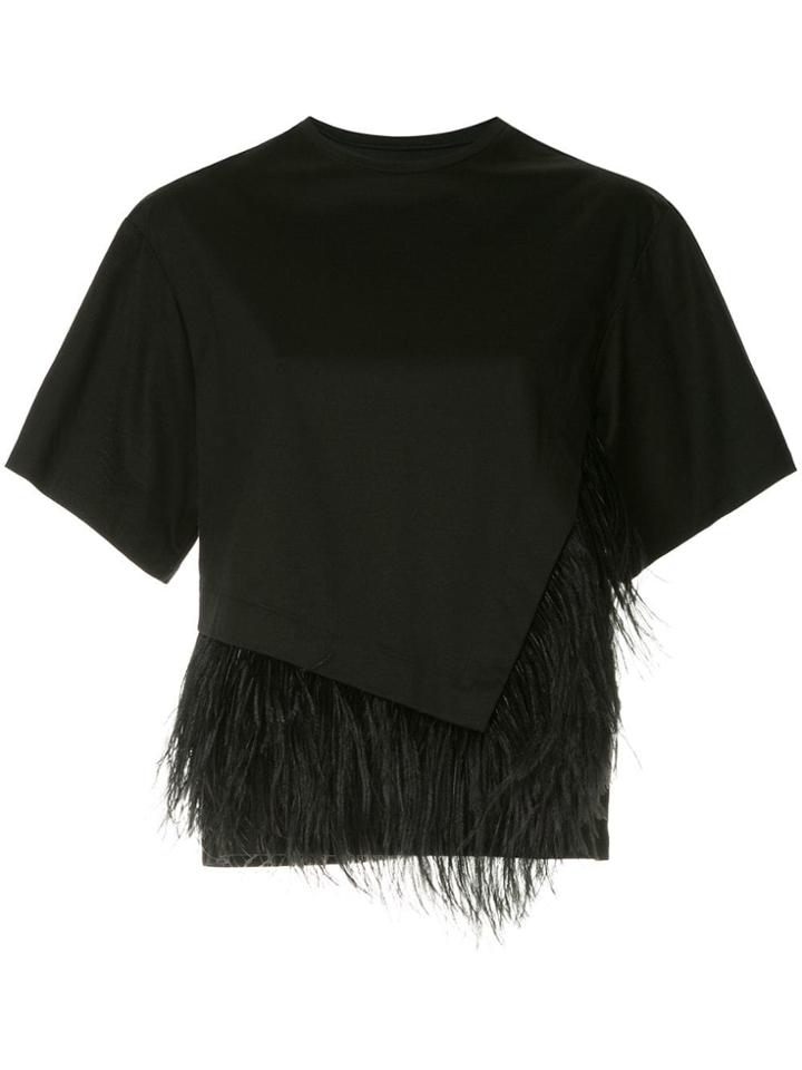 Le Ciel Bleu Feather-embellished Asymmetric Top - Black