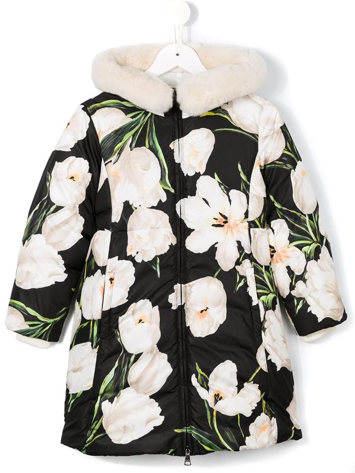 Dolce & Gabbana Kids Tulip Print Puffer Coat, Toddler Girl's, Size: 4 Yrs, Black