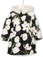 Dolce & Gabbana Kids Tulip Print Puffer Coat, Toddler Girl's, Size: 4 Yrs, Black