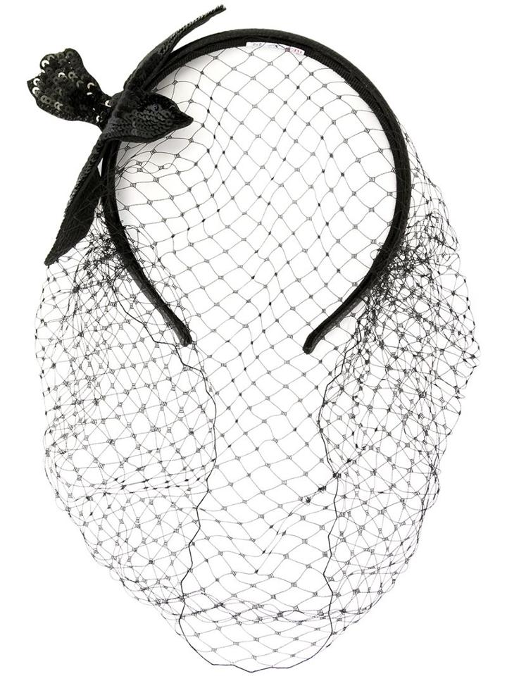 Red Valentino Sequined Bird Headband, Women's, Black, Leather/pvc/cotton