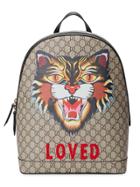Gucci Angry Cat Print Gg Supreme Backpack - Nude & Neutrals