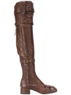 Prada Thigh-high Buckle Boots - Brown