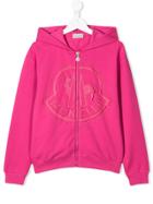Moncler Kids Logo Embroidered Hoodie - Pink