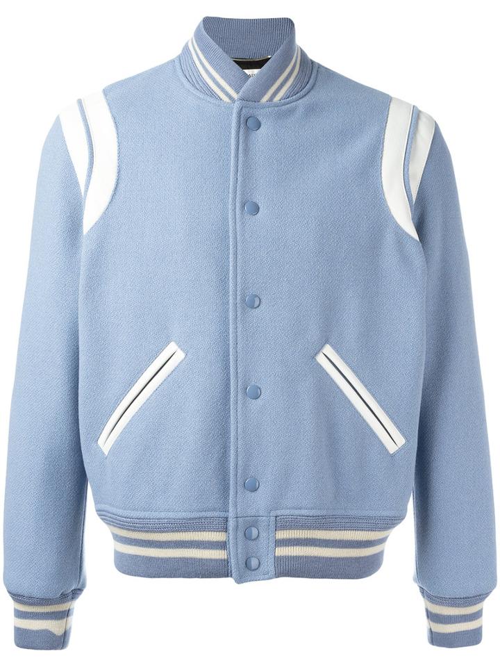 Saint Laurent Classic Teddy Jacket, Size: 48, Blue, Cotton/wool/polyamide/lamb Skin