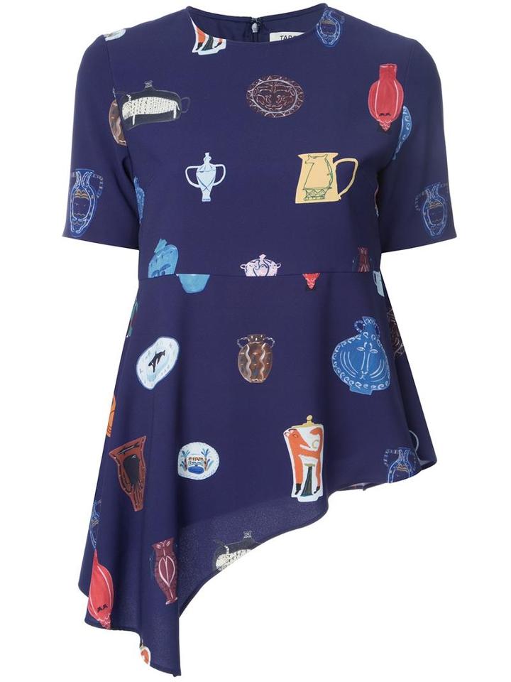 Taro Horiuchi Vase Print Asymmetric T-shirt, Women's, Blue, Polyester