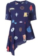 Taro Horiuchi Vase Print Asymmetric T-shirt, Women's, Blue, Polyester