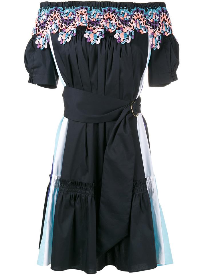 Peter Pilotto - Off-shoulder Embroidered Dress - Women - Cotton/polyamide/polyester/spandex/elastane - 10, Women's, Blue, Cotton/polyamide/polyester/spandex/elastane