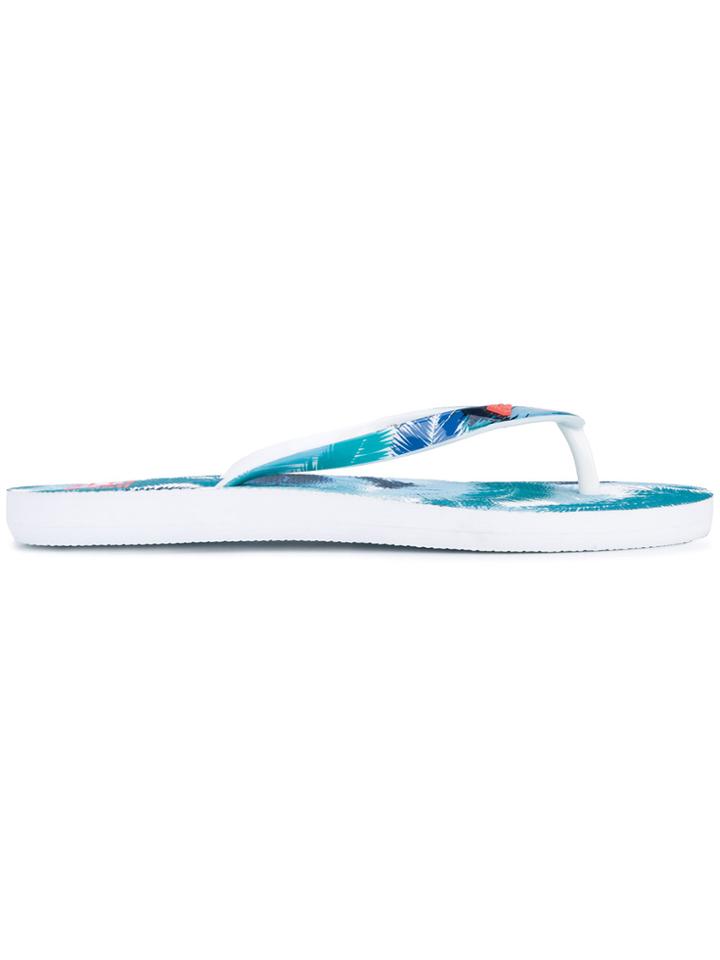 Ea7 Emporio Armani Palm Print Flip Flops - Blue