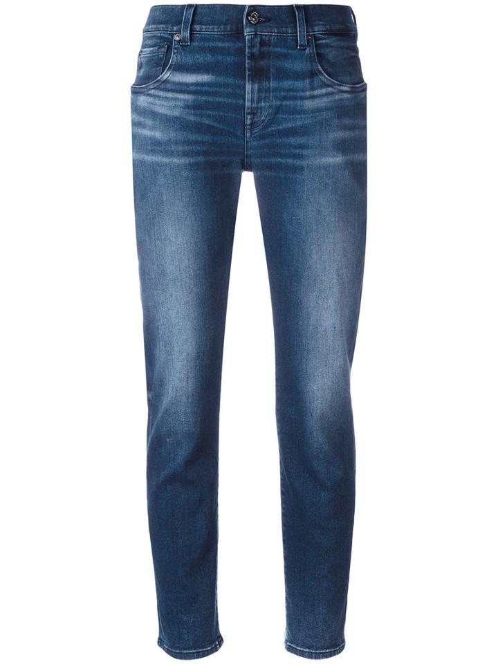 7 For All Mankind Light-wash Cropped Jeans, Women's, Size: 24, Blue, Cotton/polyester/spandex/elastane