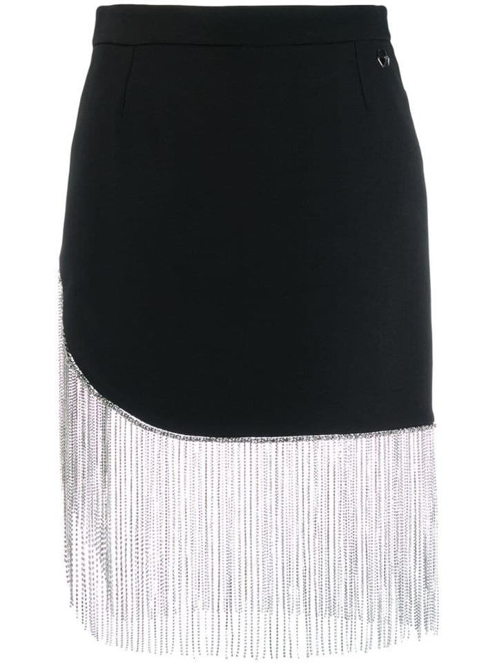 Philipp Plein Fringed Fitted Skirt - Black