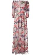 Msgm Floral Print Off-shoulders Dress, Women's, Size: 38, Pink/purple, Silk/polyester/cotton