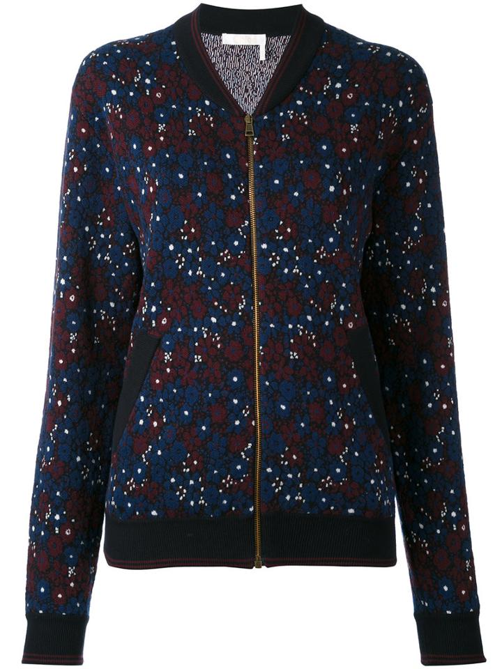 Chloé - Floral Bomber Jacket - Women - Cotton/polyamide/spandex/elastane - M, Blue, Cotton/polyamide/spandex/elastane