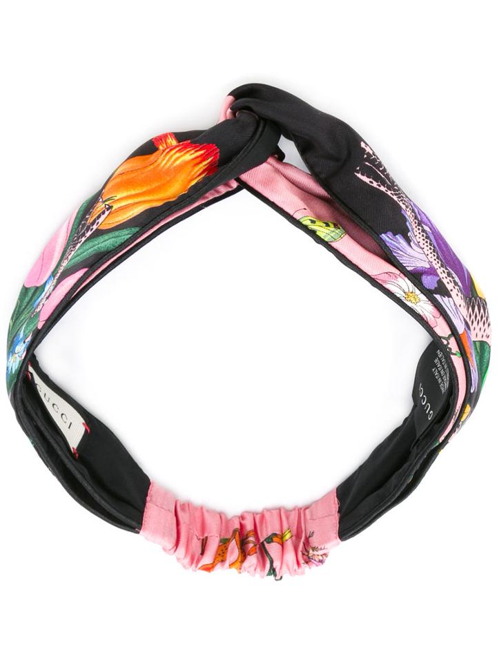 Gucci Flora Snake Print Headband, Women's, Blue, Cotton/silk