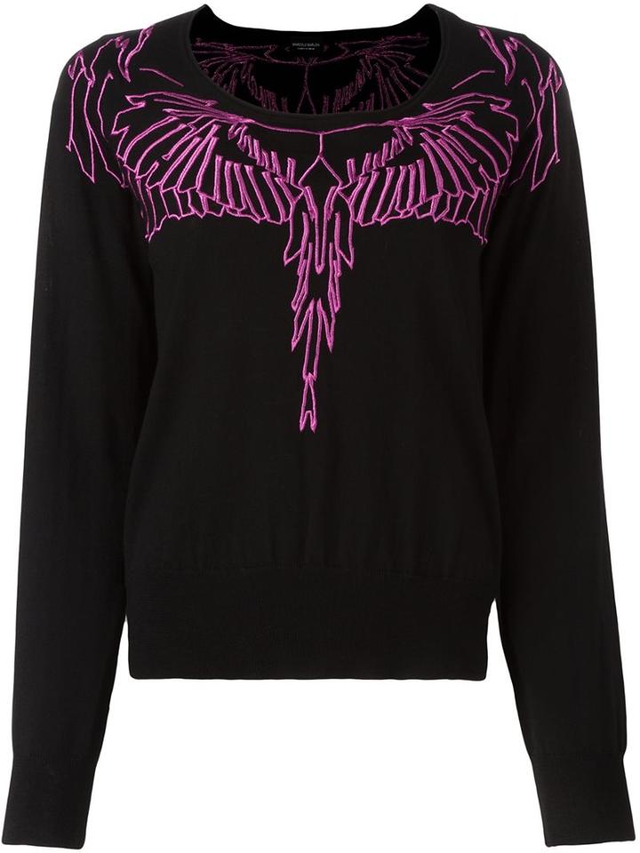 Marcelo Burlon County Of Milan Embroidered Wing Jumper, Women's, Size: Medium, Black, Wool