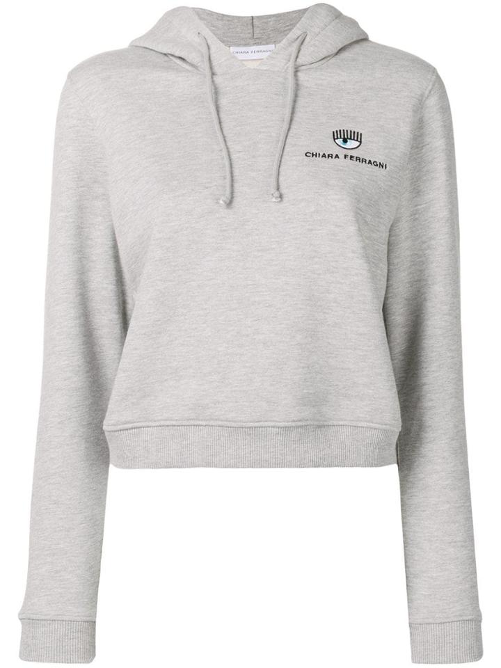Chiara Ferragni Winking Eye Cropped Hoodie - Grey