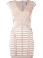 Hervé Léger Striped Fitted Mini Dress, Women's, Size: Medium, Pink/purple, Rayon/nylon/spandex/elastane