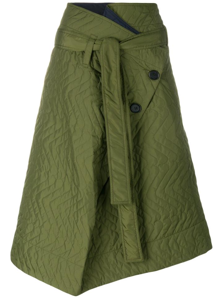 Marni Quilted Chevron Wrap Skirt - Green