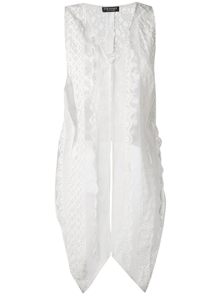 Twin-set - Embroidered Waistcoat - Women - Silk/cotton - M, Nude/neutrals, Silk/cotton
