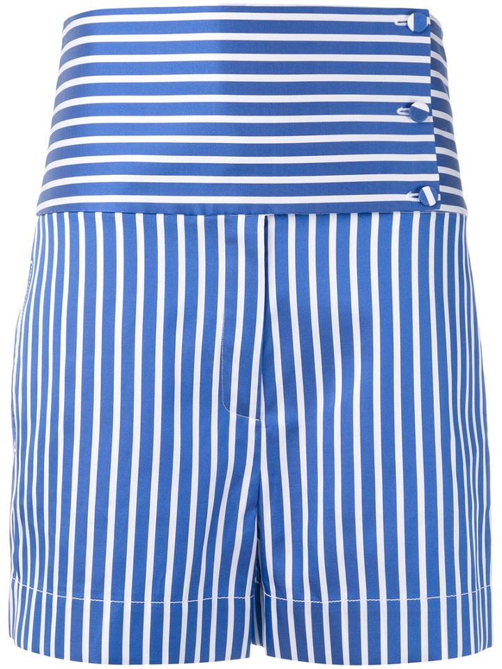 Ports 1961 - Striped High-waisted Shorts - Women - Silk/cotton/polyester - 40, Blue, Silk/cotton/polyester