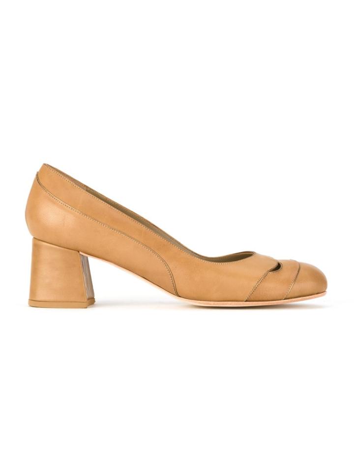 Sarah Chofakian Cut Out Mid-heel Pumps - Brown