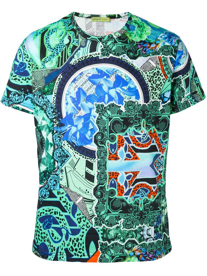 Versace Jeans Patterned T-shirt, Men's, Size: 52, Green, Cotton