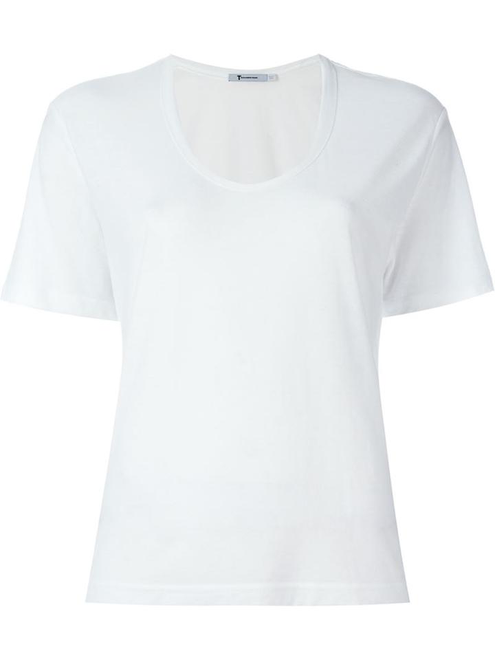T By Alexander Wang Scoop Neck T-shirt, Women's, Size: L, White, Cotton/polyester