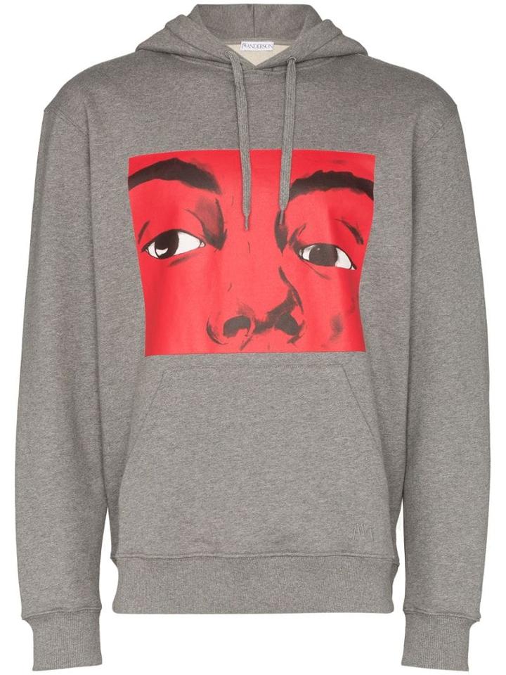 Jw Anderson Eyes Print Hoodie - Grey
