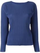 Issey Miyake Cauliflower Pleated Boat Neck Blouse, Women's, Blue, Polyester