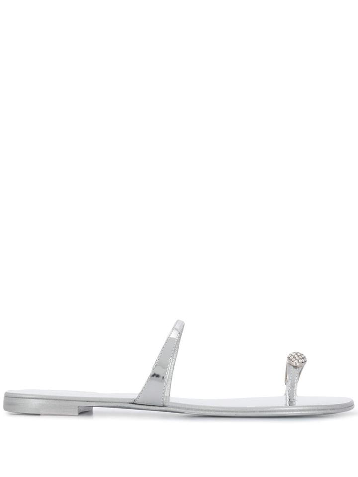 Giuseppe Zanotti Embellished Flat Sandals - Silver