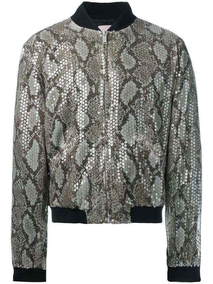 Palm Angels Snakeskin Print Bomber, Men's, Size: 50, Green, Polyamide/viscose