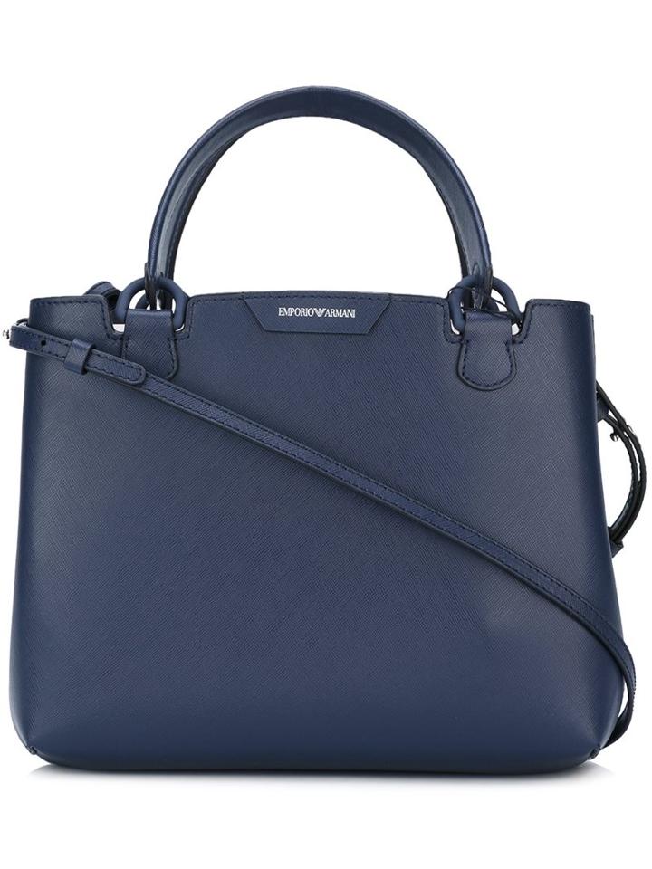 Emporio Armani Zip Up Tote Bag, Women's, Blue, Leather/polyurethane