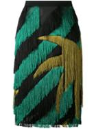 Marco De Vincenzo - Striped Fringed Straight Skirt - Women - Silk/polyester/viscose - 44, Black, Silk/polyester/viscose