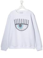 Chiara Ferragni Kids Teen Logomania Embellished Sweatshirt - White