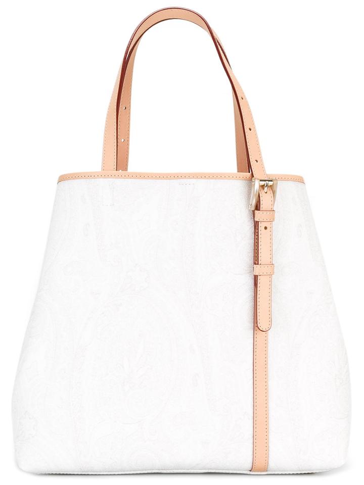 Etro Double Straps Tote, Women's, White, Calf Leather/polyester