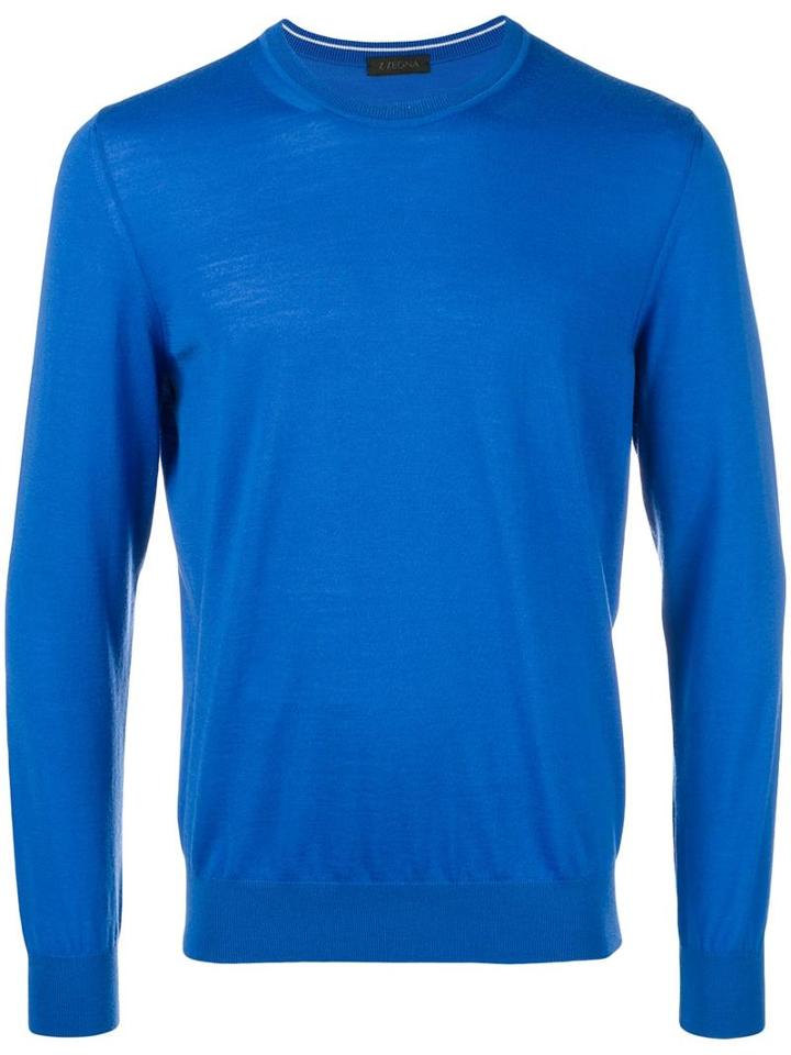 Z Zegna Crew Neck Jumper, Men's, Size: Xxl, Blue, Wool