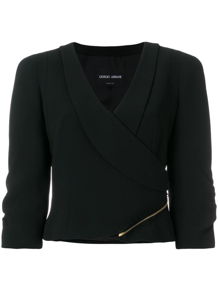 Giorgio Armani Wrap Front Cropped Jacket - Black