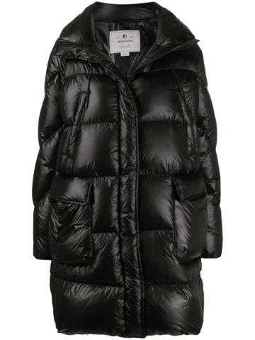 Woolrich Concealed Zip Up Down Coat - Black