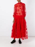 Simone Rocha Floral Embroidery Tulle Skirt, Women's, Size: 6, Red, Polyester/spandex/elastane/polyimide